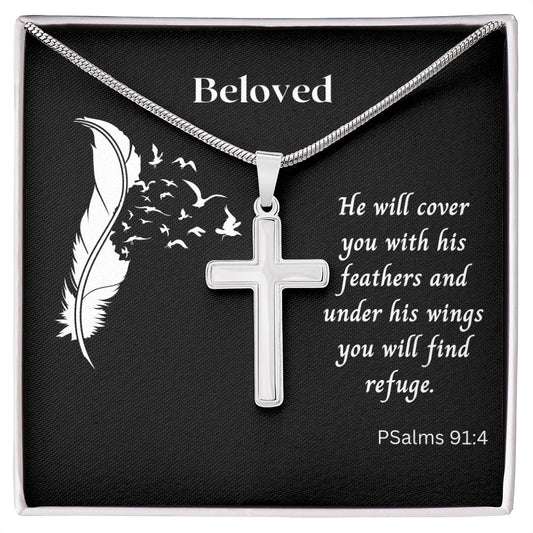 Under His Wings - Stainless Steel Cross